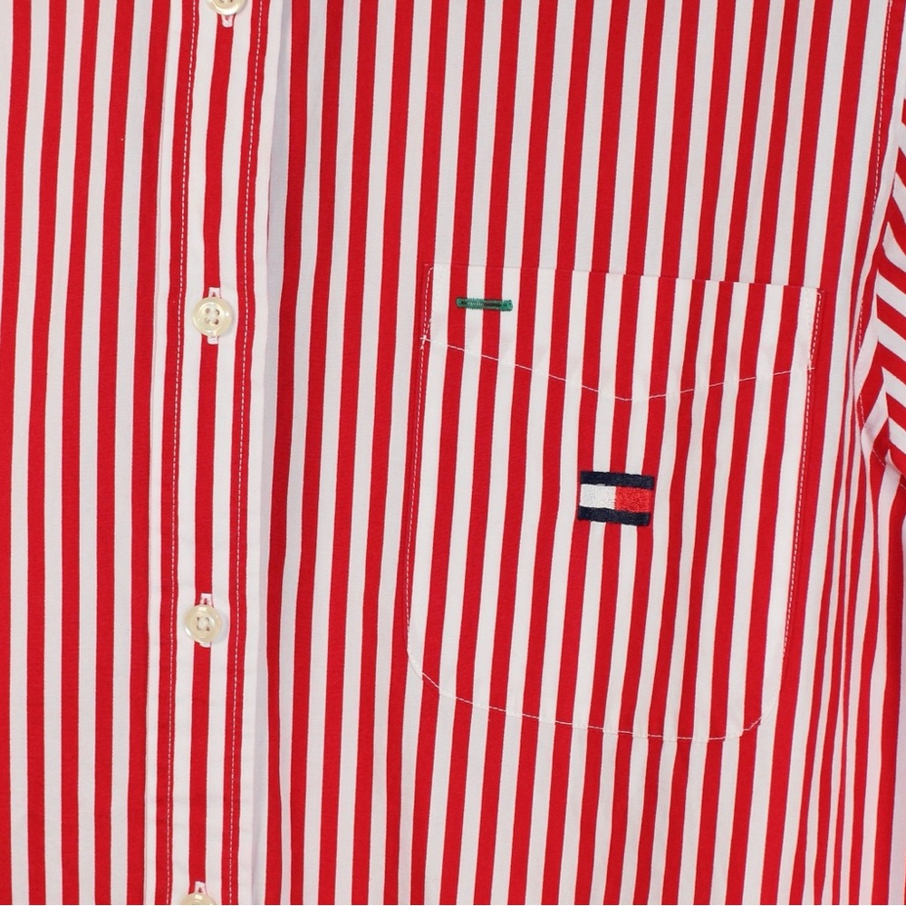 Vintage Tommy Hilfiger Red White Striped Button Up Shirt - Picture 11 of 13